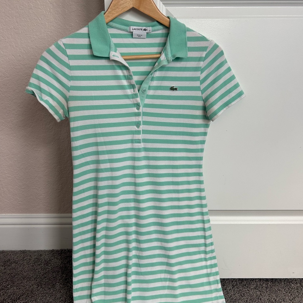 Lacoste Mint Green and White Striped Polo Dress